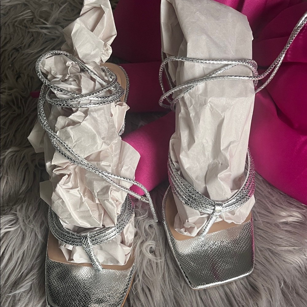 INC International Concepts Silver Lace-Up Sandals